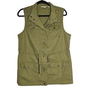 Liz Claiborne Olive Green Utility Cargo Vest Streetwear 4 Pocket  Front Sz 10